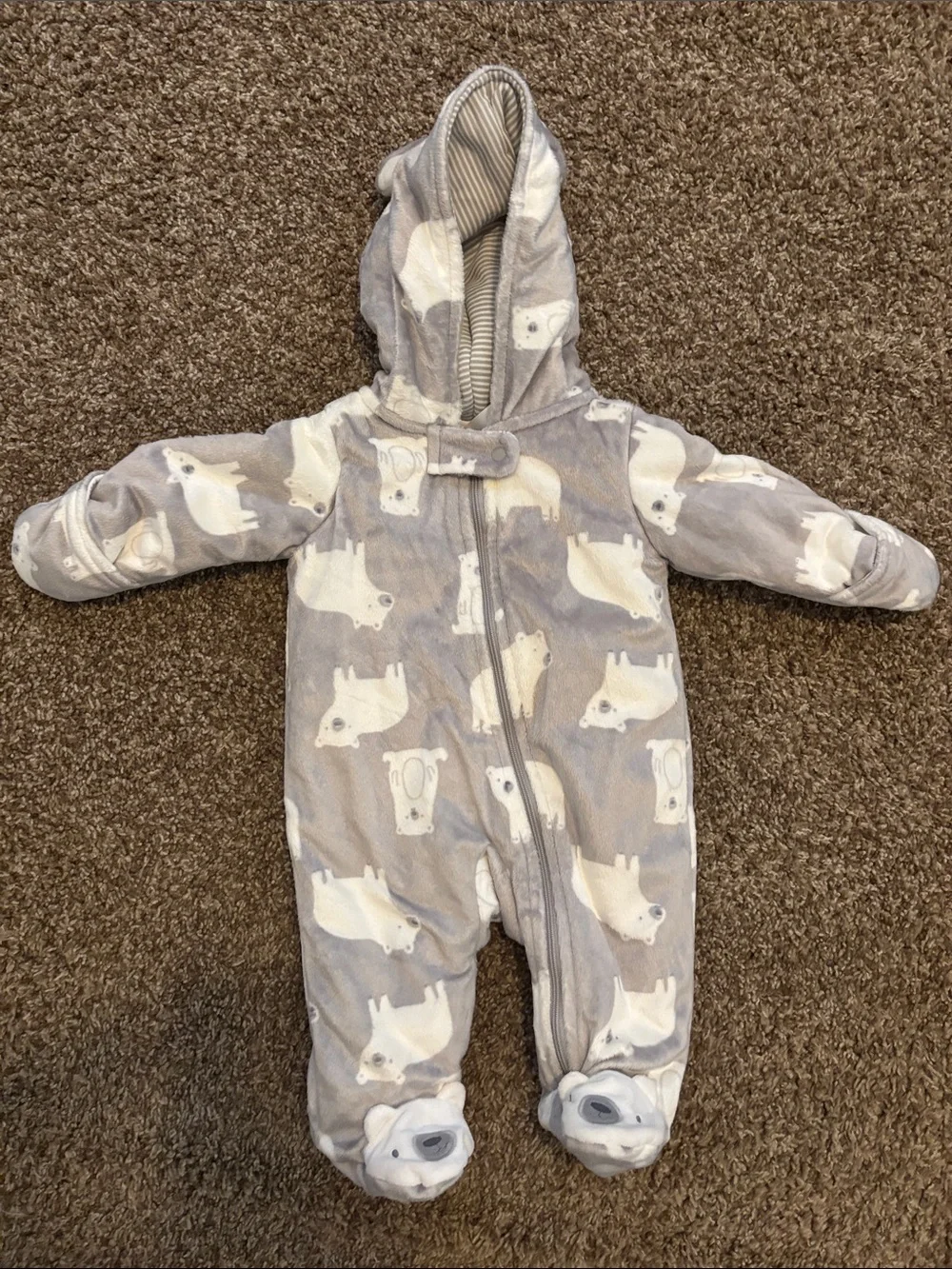 Carter's Gray and White Polar Bear Hooded Footed One-Piece